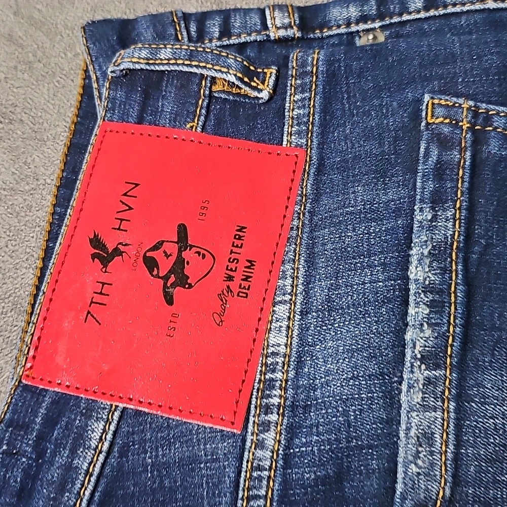 NWT 7TH HVN Jean Shorts Distressed Paint Stretch Blue Denim 30 Jorts Stretch - Picture 8 of 9